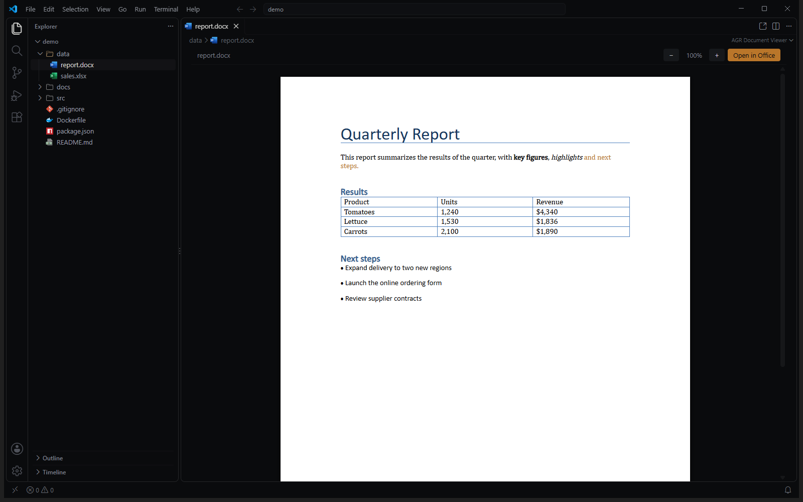 A Word document in AGR Document Viewer